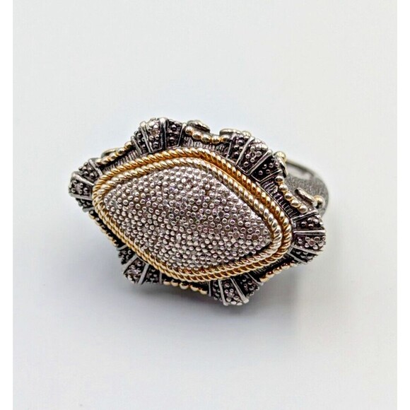 Elizabeth Adams Collection Sterling Silver 925 Pave Diamonds Statement Ring Sz 6 - Picture 7 of 16